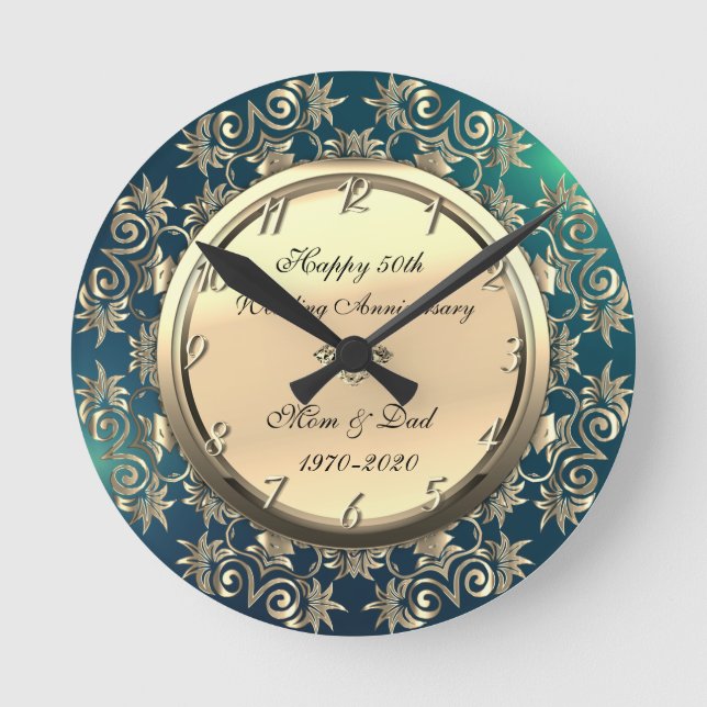 Reloj Redondo Mediano Torneos de Diamante Verde 50 Aniversario de Boda (Anverso)