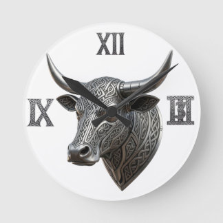Reloj Redondo Mediano Toro de Plata Céltico Cabeza Viking Céltico