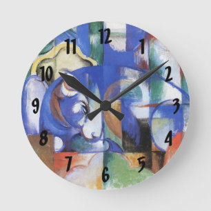 Reloj Redondo Mediano Toro Mentiroso de Franz Marc, Arte Cubista Vintage