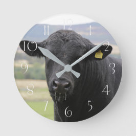 Reloj Redondo Mediano Toro negro de ternera de Angus