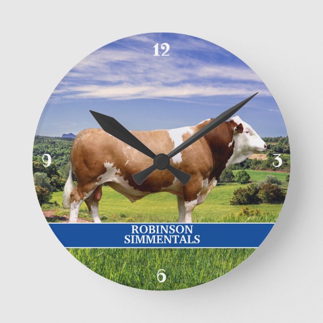Reloj Redondo Mediano Toro Simmental en Pasto (Anverso)