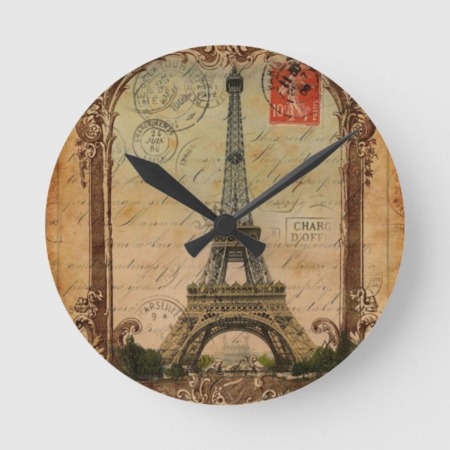 Reloj Redondo Mediano torre de eiffel de parís de época francesa moderna (Anverso)
