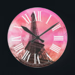 Reloj Redondo Mediano Torre de parís rosado/eiffel de PixDezines<br><div class="desc">Paris rosados de PixDezines,  torre de eiffel con números romanos. Digitalmente mejorado por PixDezines. com™ y PixDezines™ en zazzle.com. Todos Los Derechos Reservados.</div>