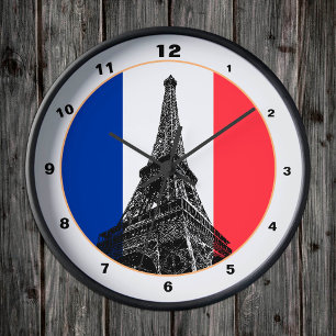 Reloj Redondo Mediano Torre Eiffel, Bandera Francesa y Francia / decorac
