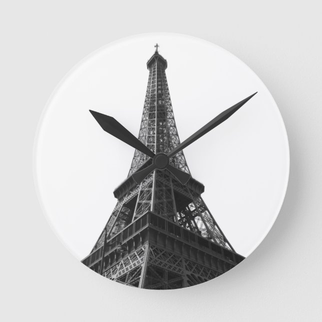 Reloj Redondo Mediano Torre Eiffel Blanca y Negra Viaje Europeo de París (Anverso)