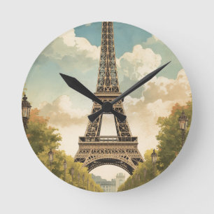 Reloj Redondo Mediano Torre Eiffel París Viaje Estilo Vintage Arte Retro