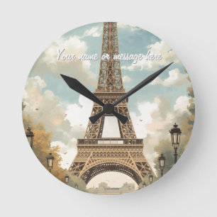 Reloj Redondo Mediano Torre Eiffel París Viajes Arte Retro Vintage Nombr