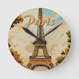 Reloj Redondo Mediano Torre Eiffel París Viajes Estilo Vintage Arte Retr