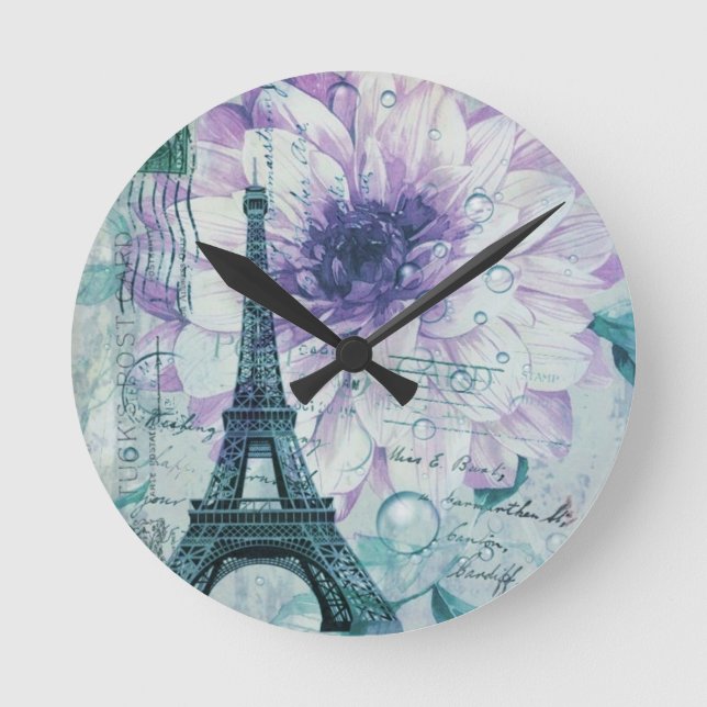 Reloj Redondo Mediano torre Eiffel púrpura elegante femenina bonita de (Anverso)