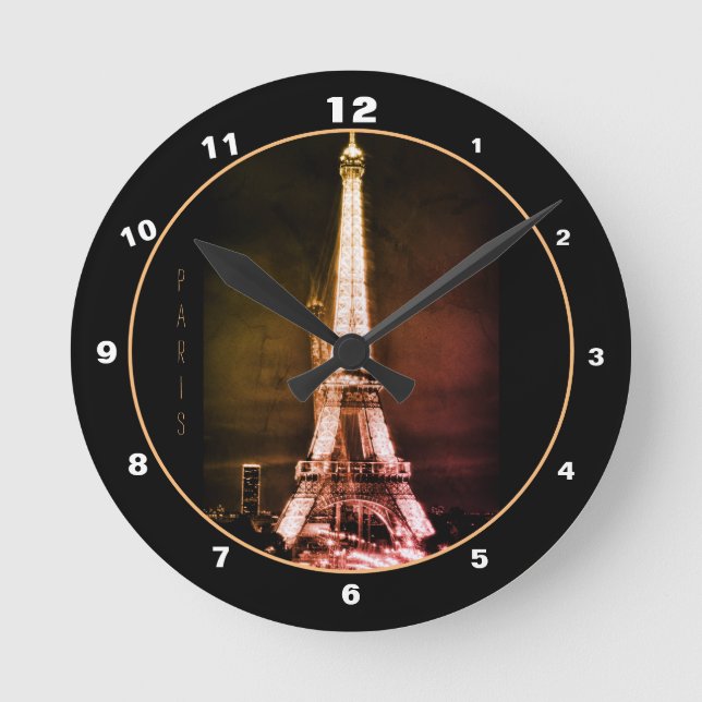 Reloj Redondo Mediano Torre Eiffel y Surreal París Arte/Amor Francia BV (Anverso)