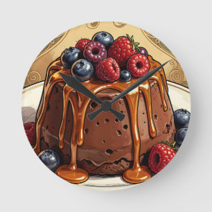 Reloj Redondo Mediano Torta de bayas de caramelo de chocolate decadente