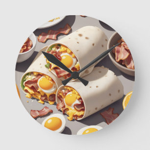 Reloj Redondo Mediano Tortilla de desayuno con huevo, queso y tocino
