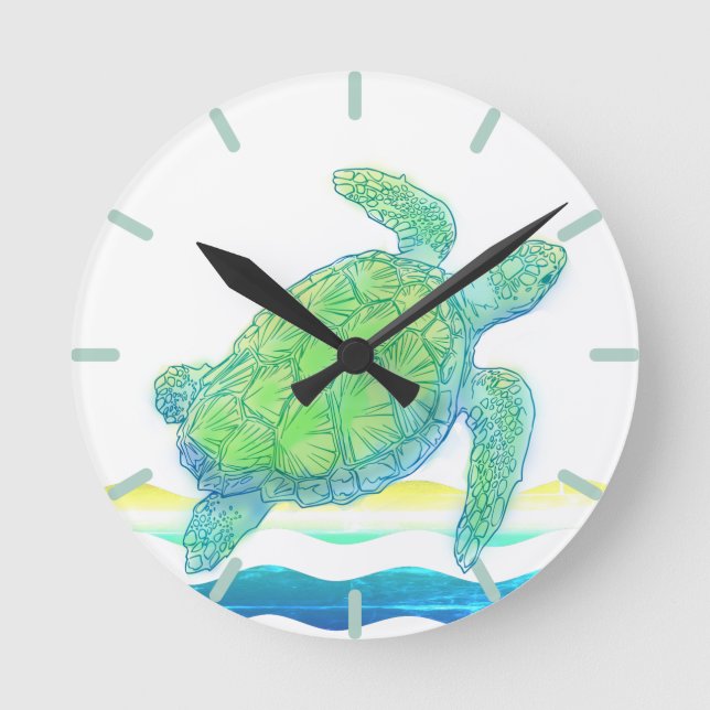 Reloj Redondo Mediano Tortuga azul y verde del mar (Anverso)