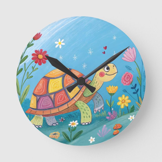 Reloj Redondo Mediano Tortuga bebé dibujada (Anverso)