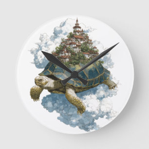 Reloj Redondo Mediano Tortuga Celestial Mítica que Lleva una Ciudad Flot