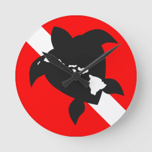 Reloj Redondo Mediano Tortuga de la bandera de la zambullida