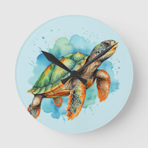 Reloj Redondo Mediano Tortuga de pintura suave
