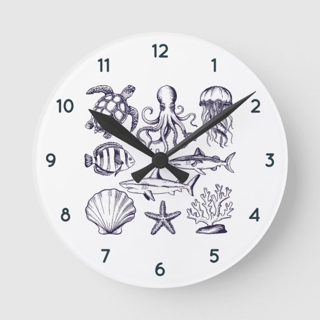 Reloj Redondo Mediano Tortuga de playa de verano Pescado Octopus de tibu (Anverso)