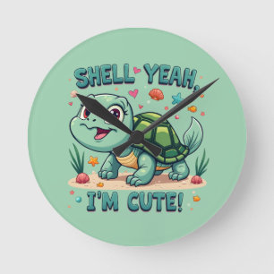 Reloj Redondo Mediano Tortuga Kawaii Adorable con Estética Oceánica y Ju