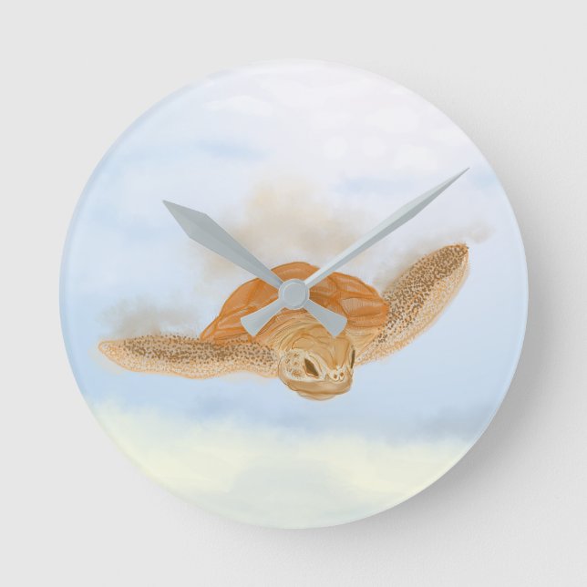 Reloj Redondo Mediano Tortuga marina bajo el agua. (Anverso)