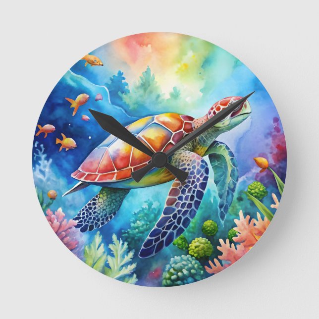 Reloj Redondo Mediano Tortuga marina pintada (Anverso)