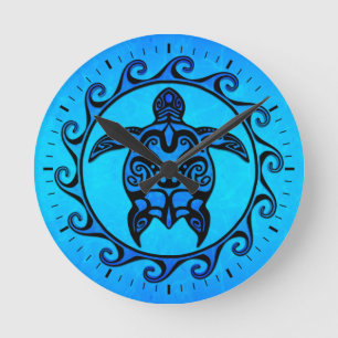 Reloj Redondo Mediano Tortuga tribal azul Sun