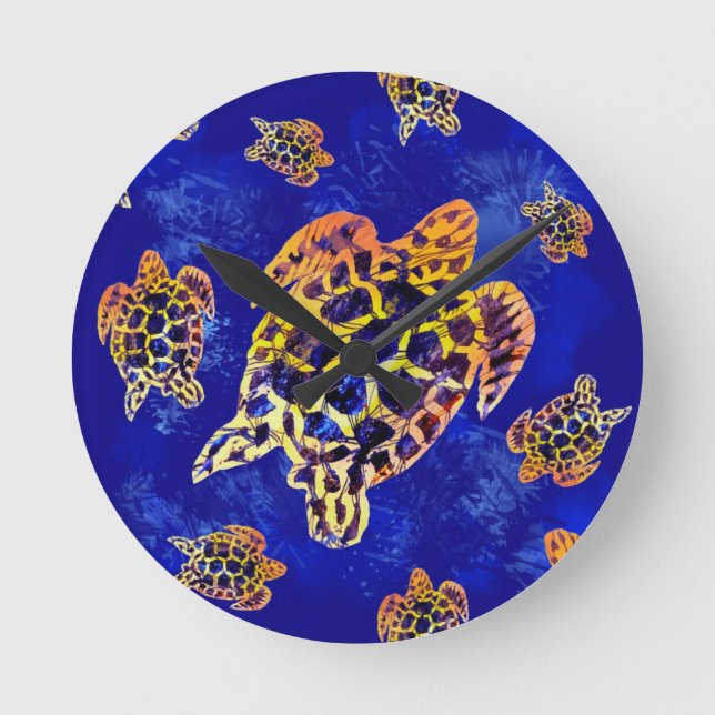 Reloj Redondo Mediano Tortugas marinas: arte africano de batik (Anverso)