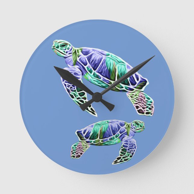 Reloj Redondo Mediano Tortugas verdes azules (Anverso)