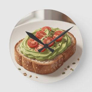 Reloj Redondo Mediano Tostada de aguacate y tomate Arte de desayuno fres