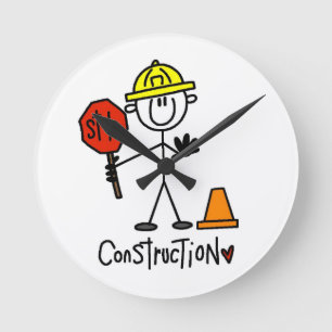Reloj Redondo Mediano Trabajador de la Construcción Figura de Palitos