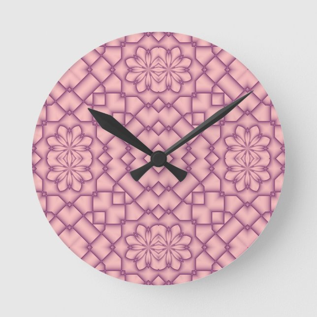 Reloj Redondo Mediano Tracery rosado y magenta (Anverso)