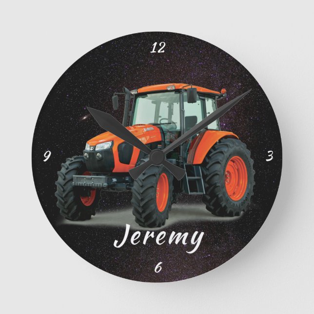 Reloj Redondo Mediano Tractor Naranja moderno (Anverso)