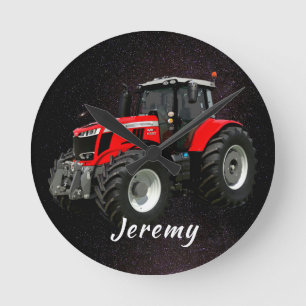Reloj Redondo Mediano Tractor rojo moderno