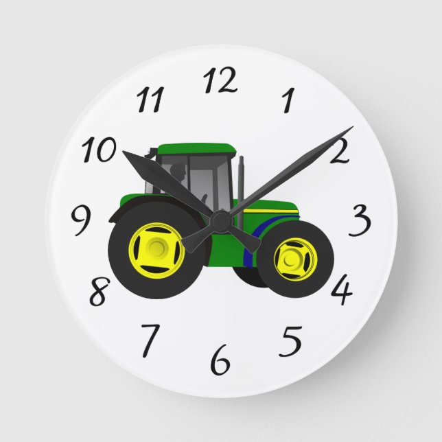 Reloj Redondo Mediano Tractor verde animado (Anverso)