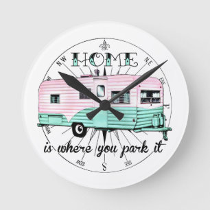 Reloj Redondo Mediano Trailer de Vintage - El hogar es donde lo estacion