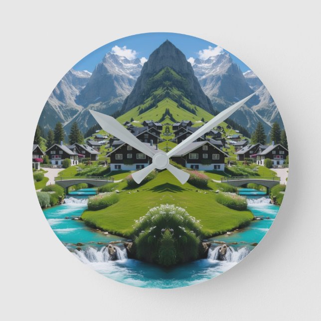 Reloj Redondo Mediano "Tranquilidad eterna - Aldea alpina (Anverso)