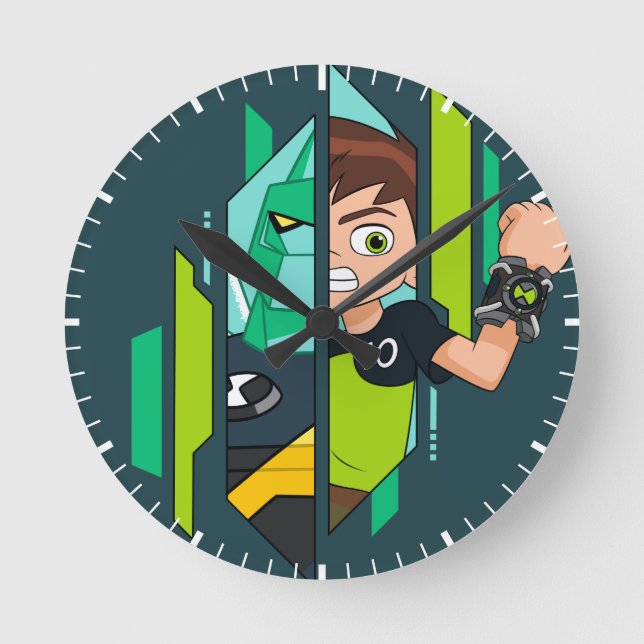 Reloj Redondo Mediano Transformación del ADN de Ben 10 Diamondhead (Anverso)
