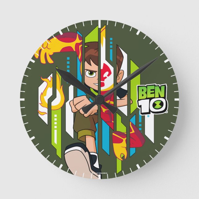 Reloj Redondo Mediano Transformación del ADN de Ben 10 Heatblast (Anverso)
