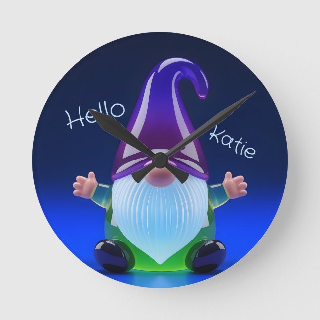 Reloj Redondo Mediano Translucent Glass Gnome Figurine with Custom Name (Anverso)