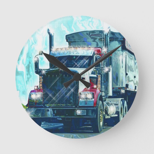 Reloj Redondo Mediano Transporte pesado Red Truck Art Wall Clock (Anverso)