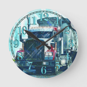 Reloj Redondo Mediano Transporte pesado Red Truck Art Wall Clock