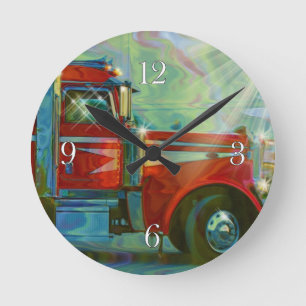 Reloj Redondo Mediano Transporte pesado Red Truck Art Wall Clock