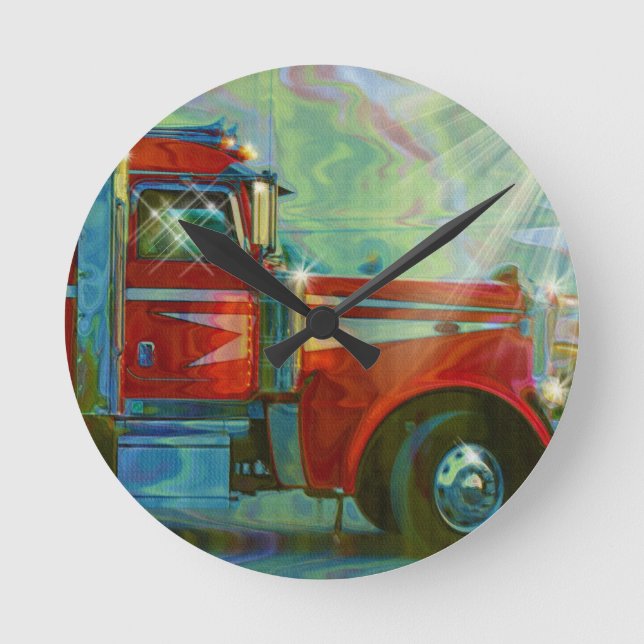 Reloj Redondo Mediano Transporte pesado Red Truck Art Wall Clock (Anverso)