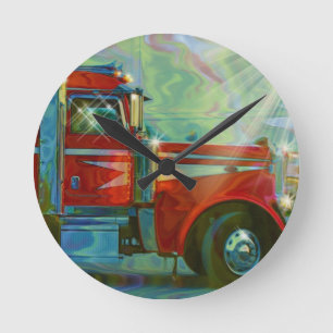 Reloj Redondo Mediano Transporte pesado Red Truck Art Wall Clock