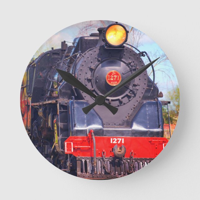Reloj Redondo Mediano Trayectoria ferroviaria de locomotora de vapor Reg (Anverso)