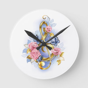 Reloj Redondo Mediano Treble arrecife con rosas rosas rosas rosas