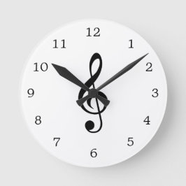 Reloj Redondo Mediano Treble Clef Music Note Black and White