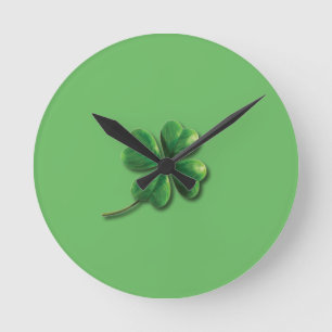 Reloj Redondo Mediano Trébol de Irlanda Verde Moderno