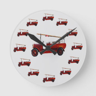 Reloj Redondo Mediano Trece Camiones Rojos Vintage,