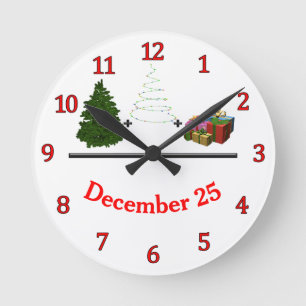 Reloj Redondo Mediano Tree + Lights + Gifts = December 25